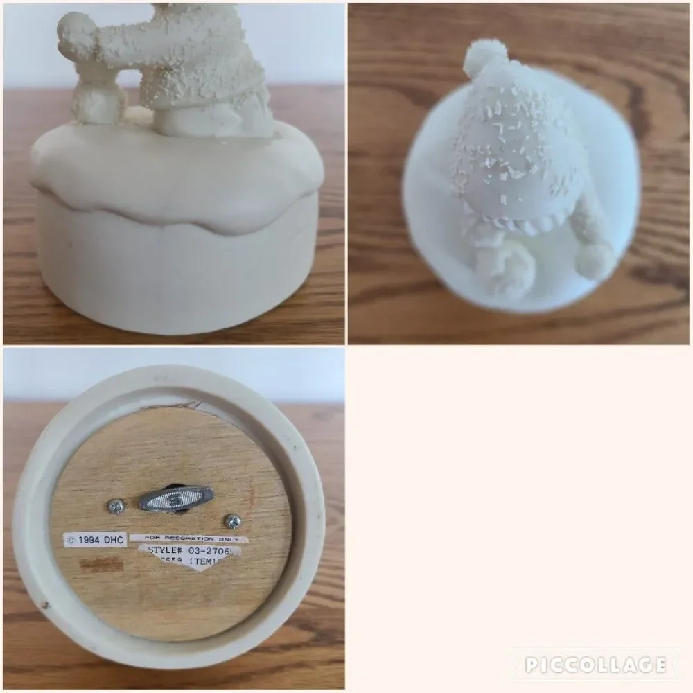 Porcelain Bisque Holiday Christmas Music Box Boy Building Snowman 